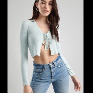 NWT Garage baby blue ribbed front tie cardigan size M